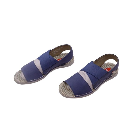 NWOB Softinos by FLY London Tin Sandals Sz 6.5 Blue Flat Slingback Cross-Band - Picture 6 of 13